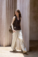 Washed Wide-Leg Slacks