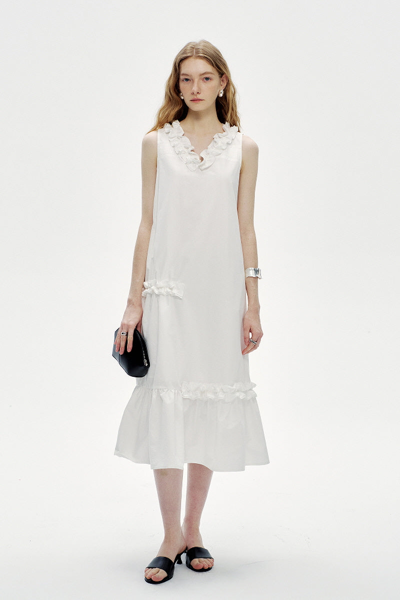 Three-Dimensional Flower Sleeveless Dress