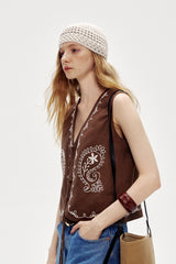 Three-Dimensional Embroidery V-Neck Vest Top