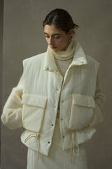 Stand-Collar Cinched-Waist Padded Vest