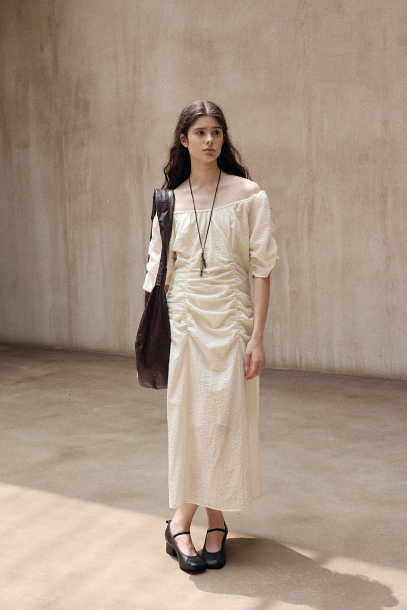 Crumpled Pleated One-Shoulder Maxi Dress