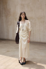 Crumpled Pleated One-Shoulder Maxi Dress