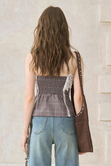 Plaid Lace Patchwork Bandeau Top