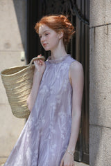 Streamer Stand Collar Sleeveless Dress