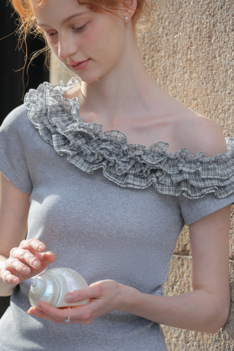 Korean Slim Off-Shoulder Ruffle Shirt