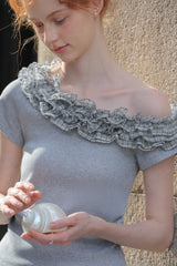 Korean Slim Off-Shoulder Ruffle Shirt
