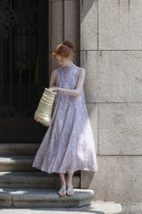 Streamer Stand Collar Sleeveless Dress