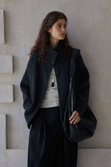 Stand-Collar Dropped-Shoulder Knit Cardigan