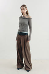 Twisted Neck Asymmetrical Contrast Knit Top