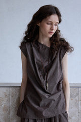 Asymmetric Slanted Placket Sleeveless Top