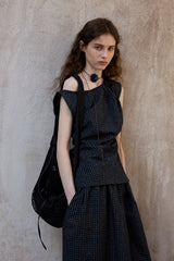 Asymmetrical Plaid Off-Shoulder Top