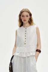 Cut-Out Embroidery Loose Sleeveless Vest Blouse