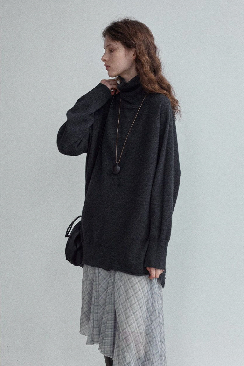 Lazy Turtleneck Asymmetrical Pullover Top