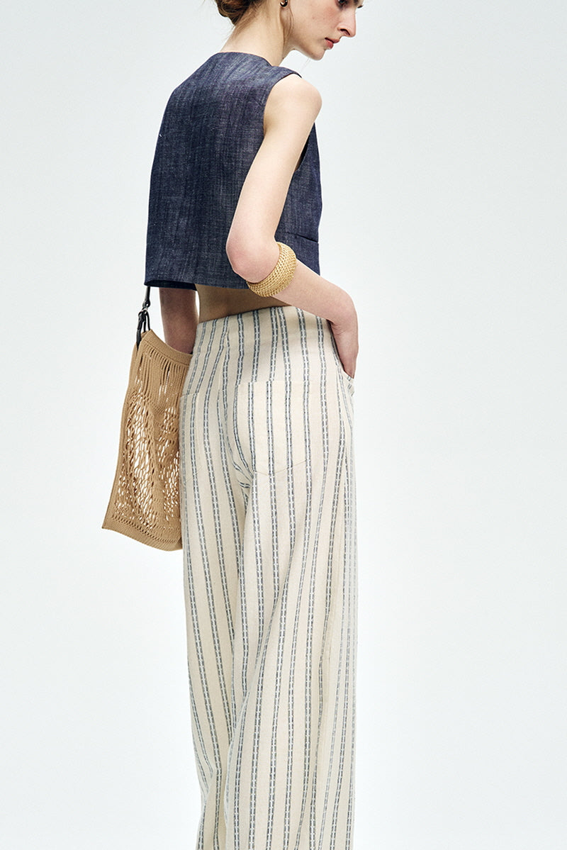 High-Waisted Curved Wide-Leg Pants