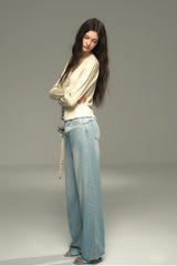 Panelled Lace Straight-Leg Jeans