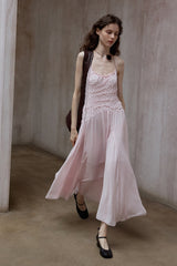 Pleated Asymmetrical Midi Slip Dress