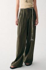 Hand-Braided Rope Waist Wide-Leg Pants
