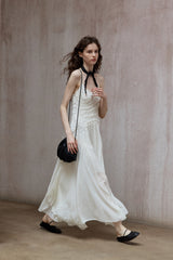Pleated Asymmetrical Midi Slip Dress