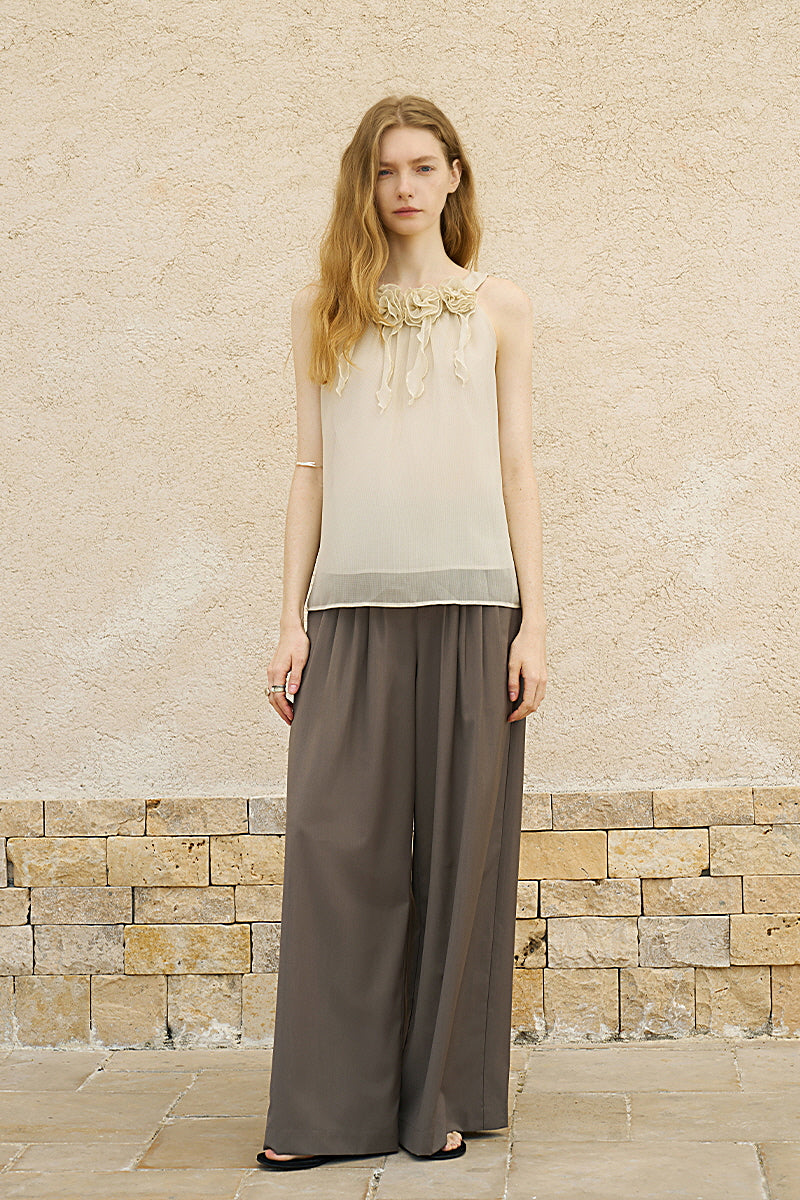Accordion Pleated Wide-Leg Suit Pants