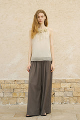 Accordion Pleated Wide-Leg Suit Pants
