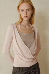 Overlapping Shirred Halterneck Pullover