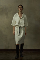 Contrast-Edge V-Neck Twill Dress