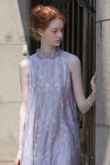 Streamer Stand Collar Sleeveless Dress
