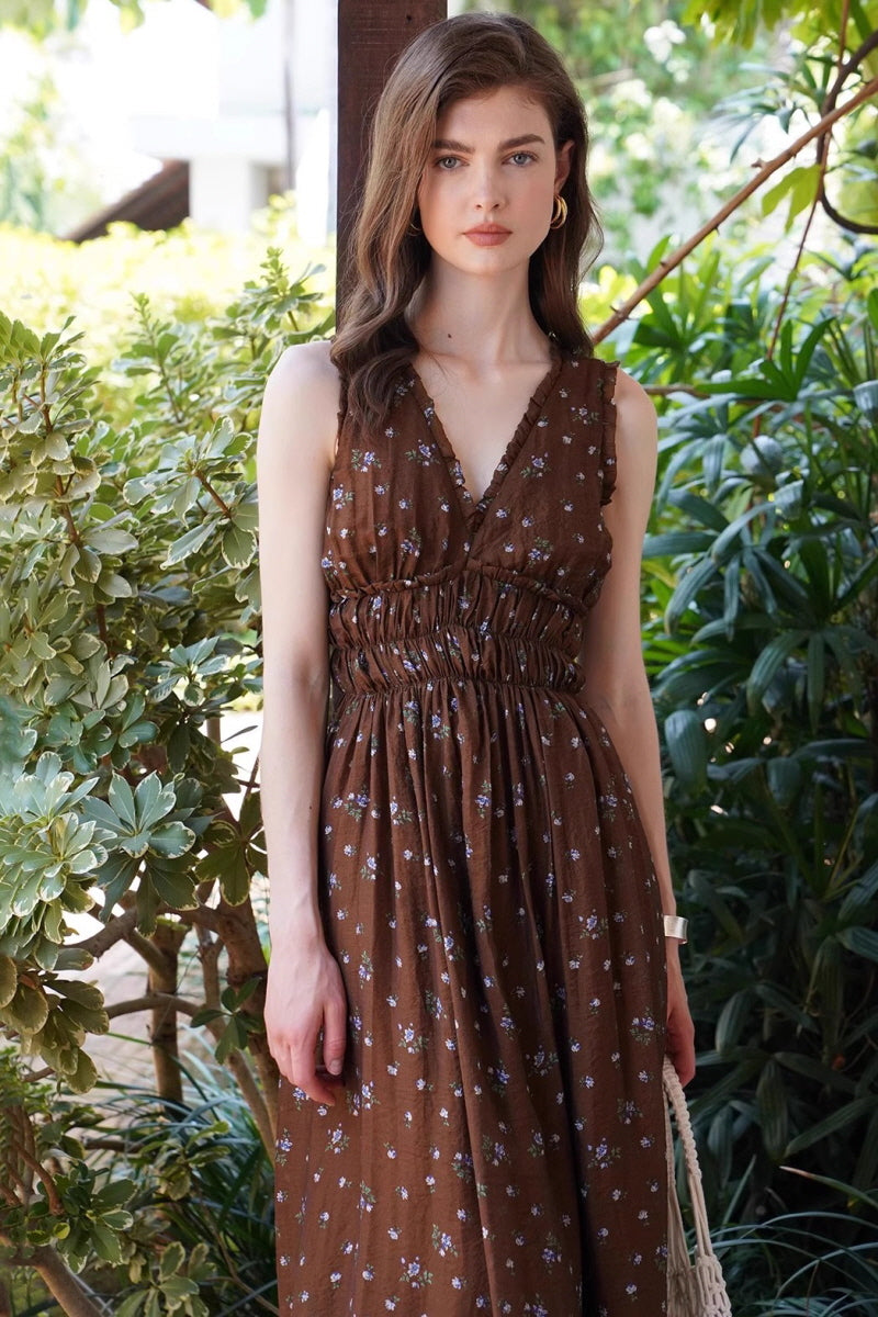 Cinched Waist V-Neck Tea Dress