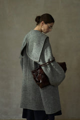 Hooded Scimitar-Sleeve Reversible Coat