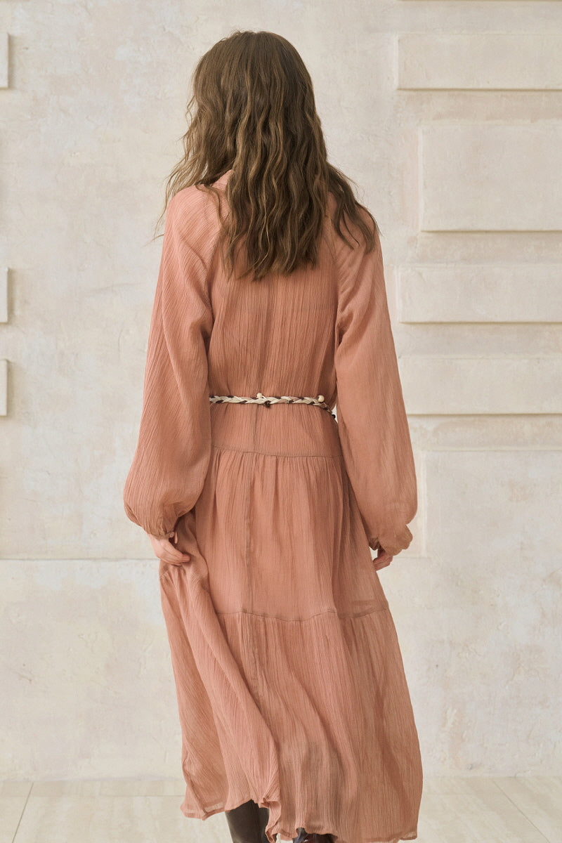 Ruffled V-Neck Long Dress