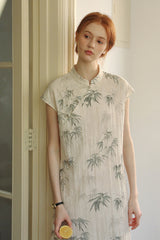 Diagonal Placket Ink Bamboo Cheongsam Dress