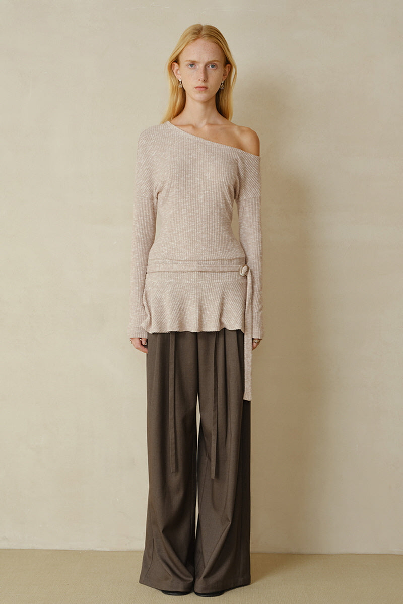 Waistless Double Pleat Wide-Leg Trousers