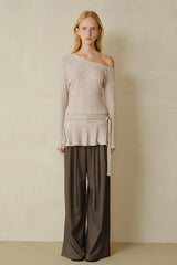 Waistless Double Pleat Wide-Leg Trousers