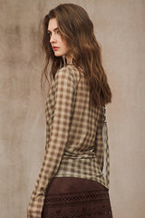 Asymmetrical Plaid Off-Shoulder Top