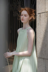 Gradient Pleated Halterneck Dress