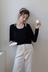 Lace-Up V-Neck Two-Piece Knit Top