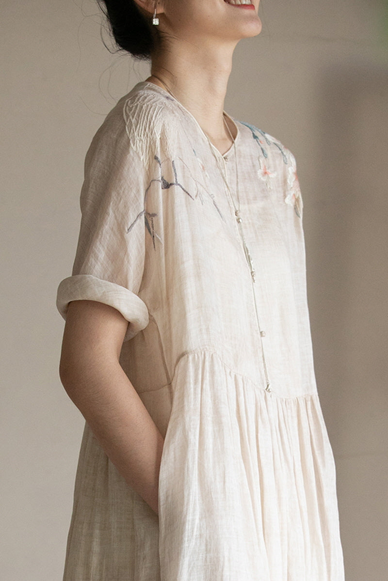 Embroidered Loose Long Dress