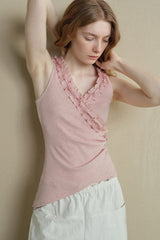 Ruffled V-Neck Irregular Camisole Top