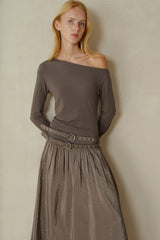 Double Belt Asymmetrical Shoulder Long Sleeve Dress