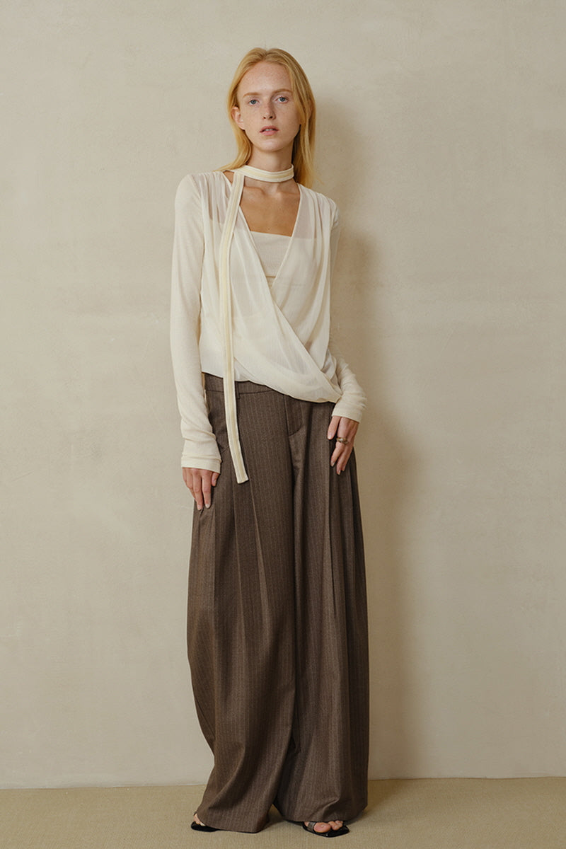 Draped Overlapping Mesh Wrap Top