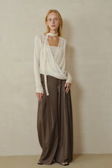 Draped Overlapping Mesh Wrap Top