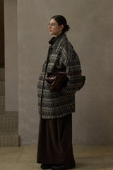 Reversible Plaid Horn-Button Duffle Coat