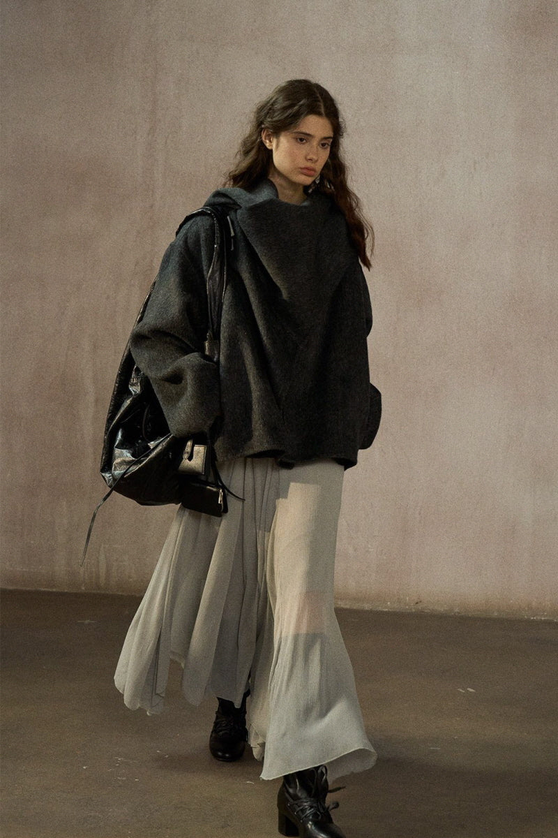 Asymmetric Scarf Collar Reversible Jacket