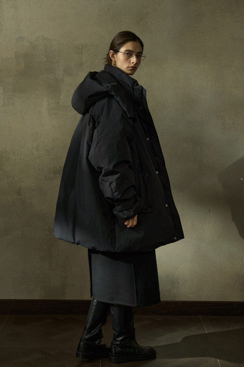 Oversized Hooded Stand Collar Parka Jacket