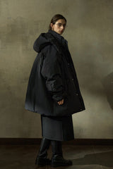 Oversized Hooded Stand Collar Parka Jacket