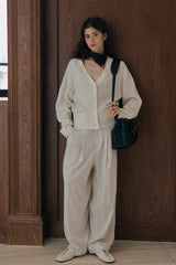 Saddle-Shoulder Pocket V-Neck Cardigan