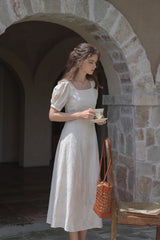 Square Neck Puff Sleeve Midi Dress