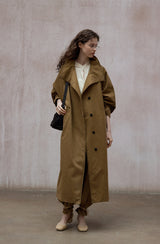 Bat Sleeve Stand-Up Collar Loose Long Trench Coat