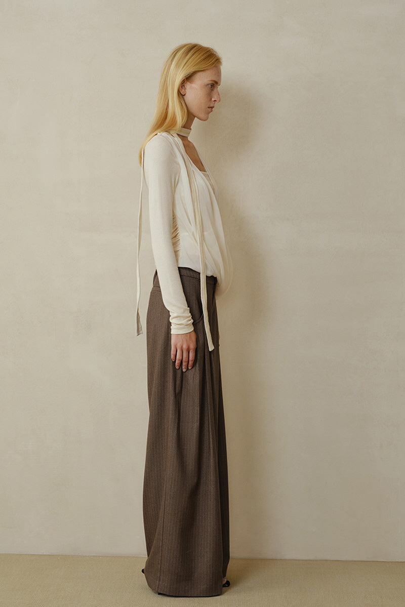 Draped Overlapping Mesh Wrap Top