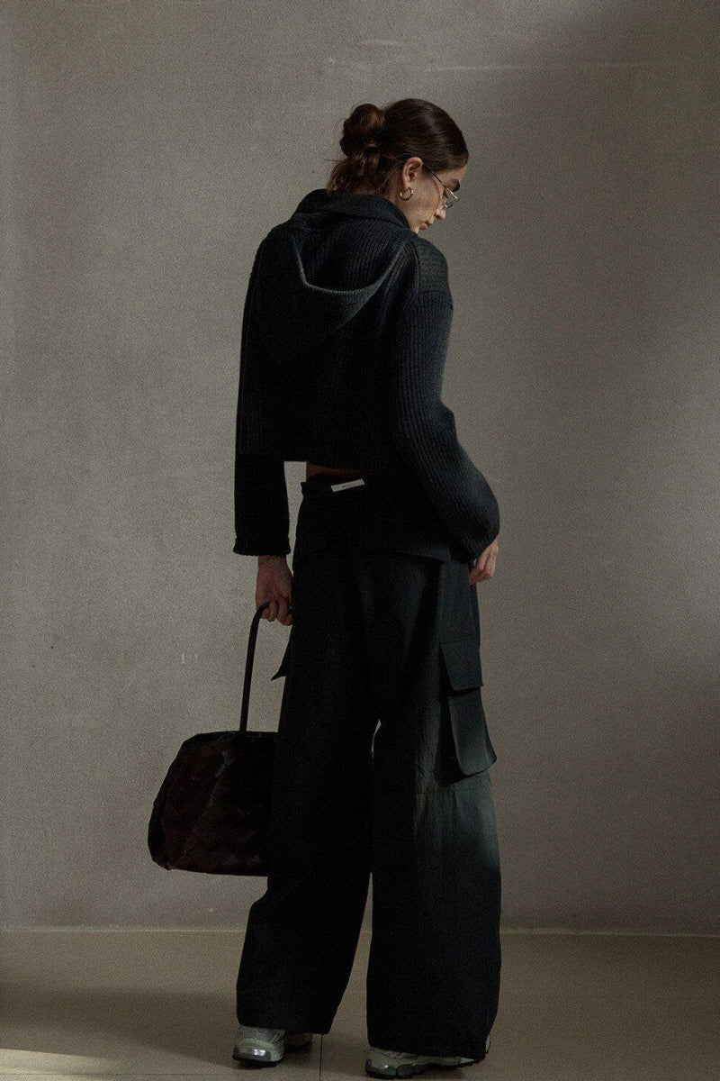 Pit Stripe Ribbed Hooded Scarf Top